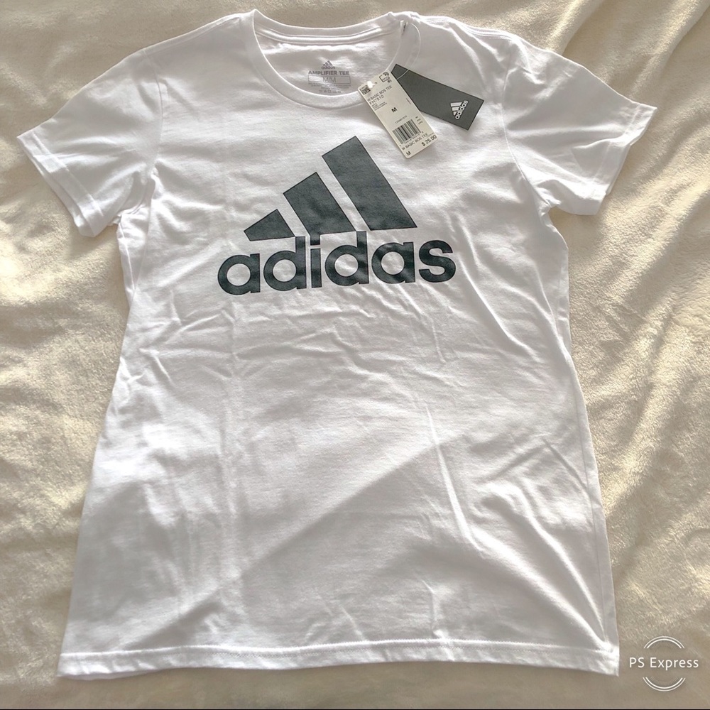 NWT. Adidas white amplifier tee. Short sleeve top